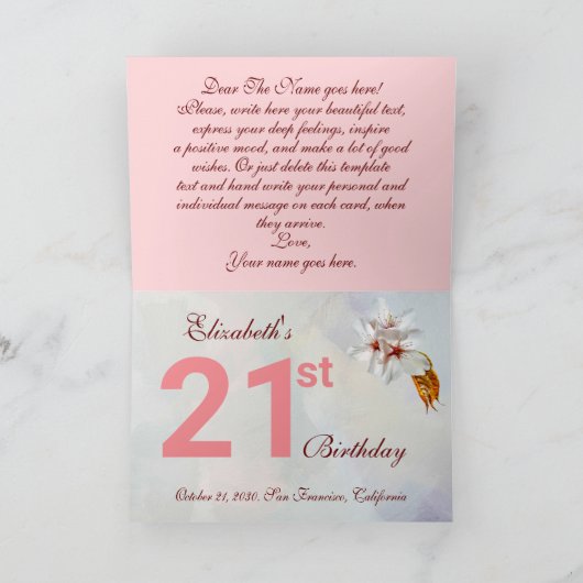 春の小さなピンクの桜美しい カード (内部)