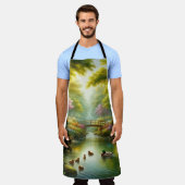 春の小川（アヒル/花） エプロン (着用した状態)