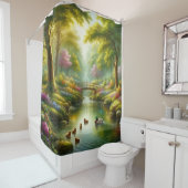 春の小川（アヒル/花） シャワーカーテン (インサイチュ)