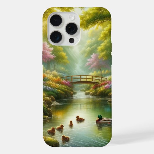 春の小川（アヒル/花） iPhoneケース (裏面)