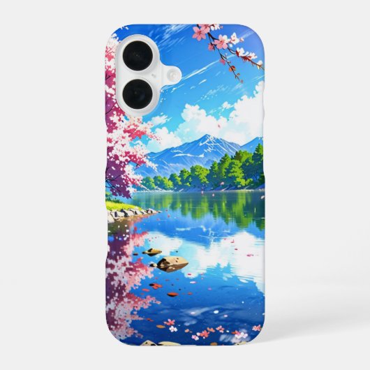 春の山々と湖 iPhone 16ケース (裏面)