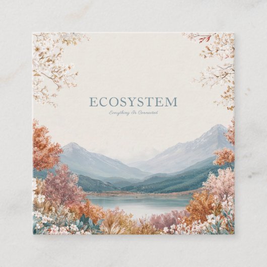 春の山の金枠の花の風景 スクエア名刺 (正面)