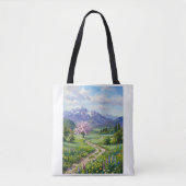 春の山の風景 オイルペインティング トートバッグ (正面)
