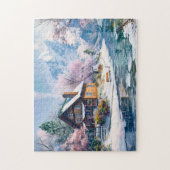 春の山小屋と花々 ジグソーパズル (縦)