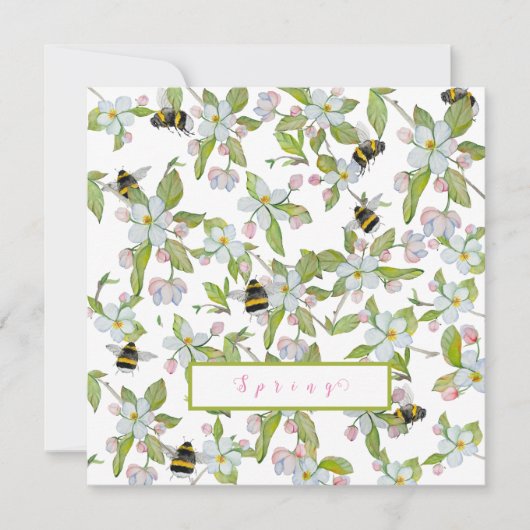春の庭で花が咲き、ハチが飛ぶ 招待状 (正面)