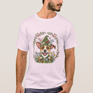 春の庭のノーム犬Tシャツ Tシャツ