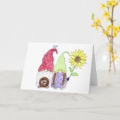 春の庭のノーム ママとパパ カード (黄色い花)