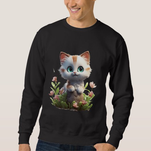 春の庭の子猫の花の猫の娘の花の開花 スウェットシャツ (正面)