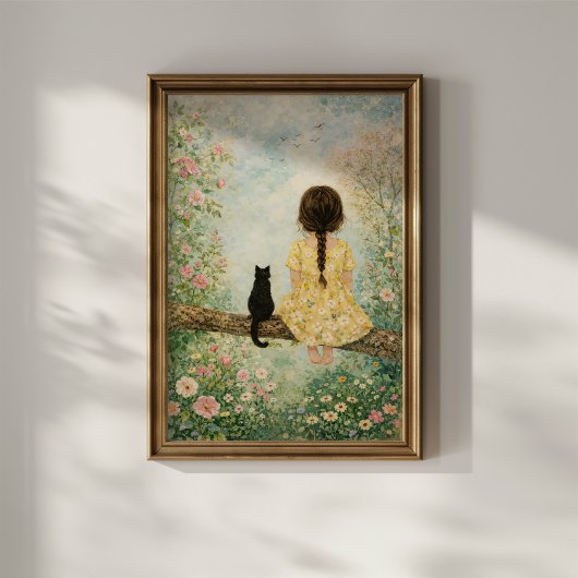 春の庭の少女と猫 ポスター
