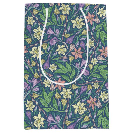 春の庭の母の日水仙とクロッカス ミディアムペーパーバッグ (正面)