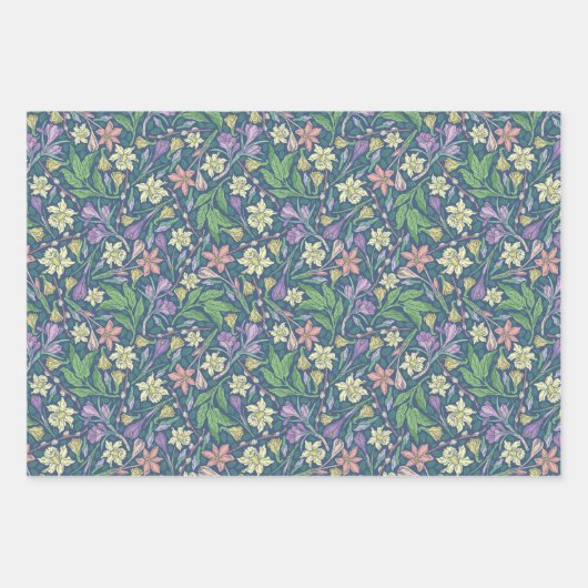 春の庭の母の日水仙とクロッカス ラッピングペーパーシート (正面)