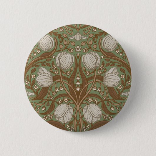 春の庭の花とヤマゴボウの葉 缶バッジ (正面)