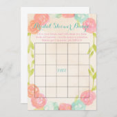 春の庭の花のブライダルシャワーのビンゴカード 招待状 (正面/裏面)