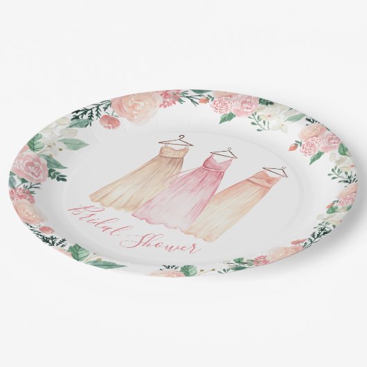 春の庭の花柄のブライダルシャワー ペーパープレート (アングル)
