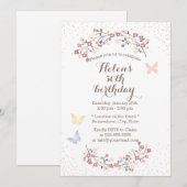 春の庭の蝶と花の誕生日パーティー 招待状 (正面/裏面)