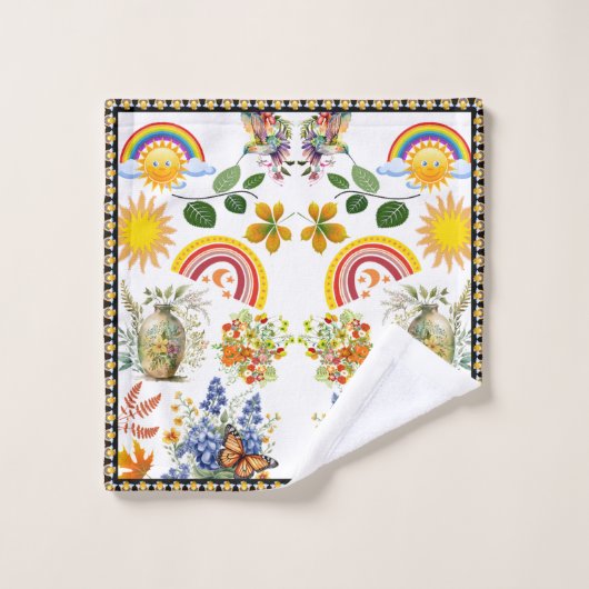 春の庭の蝶の虹の太陽の光の緑 バスタオルセット (ウォッシュタオル)