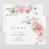 春の庭の野生の花 ピンク 白 ウェディング セーブザデート (正面/裏面)
