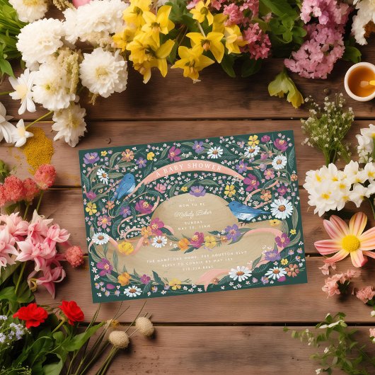 春の庭園の花の日よけ帽子 ベビーシャワー 招待状