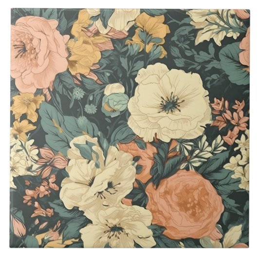 春の庭園の花模様 タイル (正面)