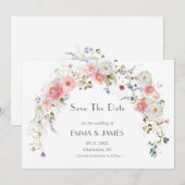春の庭園アーチの野生の花 ピンク 白 ウェディング セーブザデート (正面/裏面)