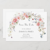 春の庭園アーチ ワイルドフラワー ピンク 白 ウェディング セーブザデート (正面/裏面)