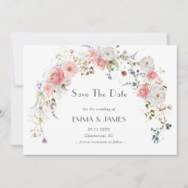 春の庭園アーチ ワイルドフラワー ピンク 白 ウェディング セーブザデート