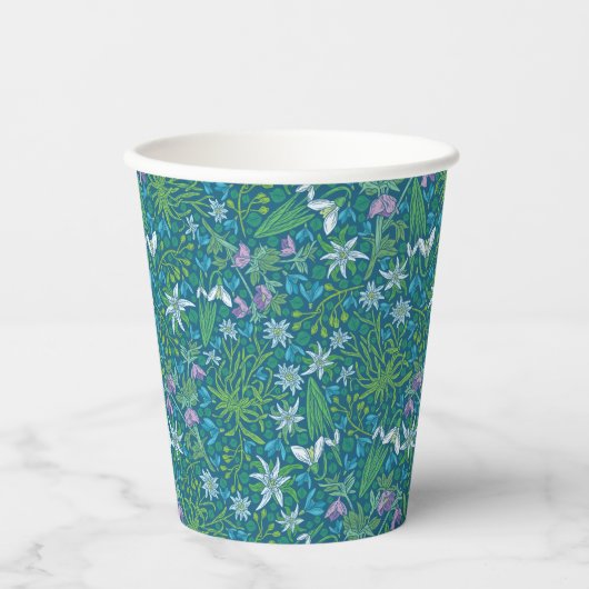 春の庭園 母の日 青 紫 白 紙コップ (正面)
