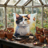 春の庭園、蝶と三毛猫 クッション