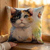 春の庭園、蝶と三毛猫 クッション
