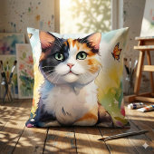 春の庭園、蝶と三毛猫 クッション