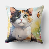 春の庭園、蝶と三毛猫 クッション (正面)