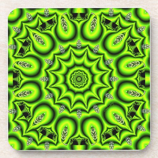 春の庭、明るく抽象的なライムグリーン コースター (正面)