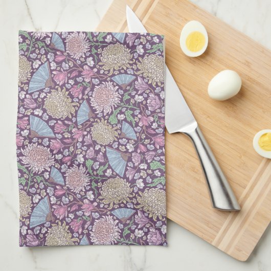 春の庭 母の日 クリスマスロイヤー 桔梗 日本 キッチンタオル (四つ折り)