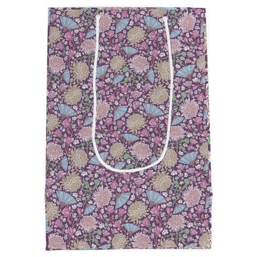 春の庭 母の日 クリスマスロイヤー 桔梗 日本 ミディアムペーパーバッグ (裏面)