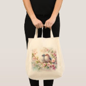 春の愛の鳥 桜の花 フローラル トートバッグ (正面(商品))