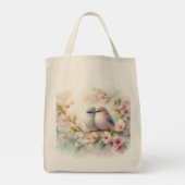春の愛の鳥 桜の花 フローラル トートバッグ (裏面)