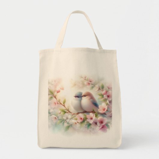 春の愛の鳥 桜の花 フローラル トートバッグ (正面)