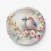 春の愛の鳥 桜の花 フローラル ペーパープレート (正面)