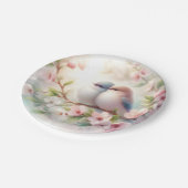 春の愛の鳥 桜の花 フローラル ペーパープレート (アングル)
