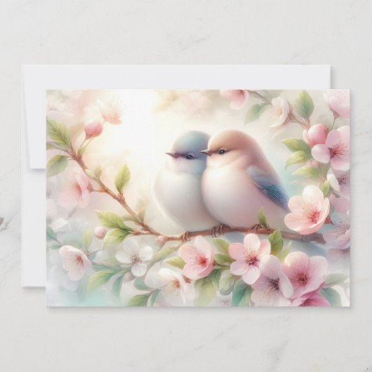 春の愛の鳥 桜の花 フローラル 案内状 (正面)