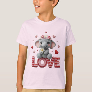 春の愛らしい象のクロシェットぬいぐるみデザイン Tシャツ