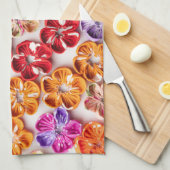 春の手作り縫製生地 花 マルチカラー キッチンタオル (四つ折り)