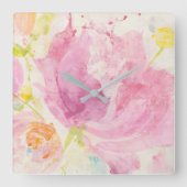 春の抽象的な花模様 スクエア壁時計 (正面)