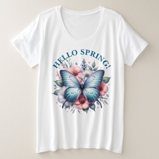 春の挨拶 蝶-96282 プラスサイズTシャツ (デザイン正面)