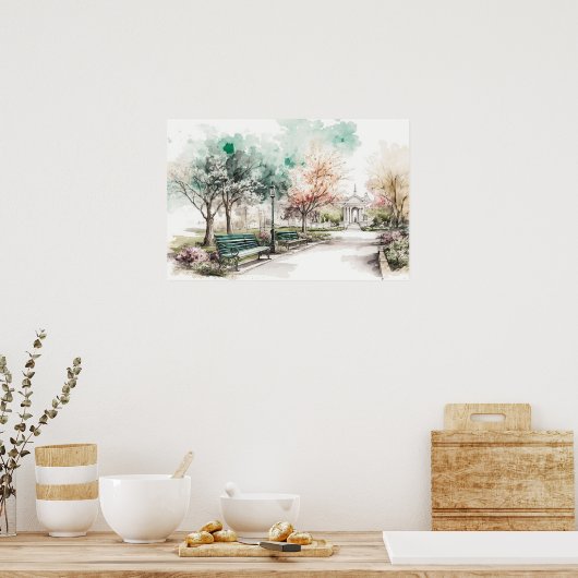 春の日に公園の小さな角 ポスター (キッチン)