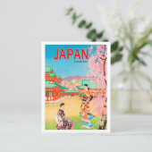 春の日本の寺院を散歩する芸者さんたち ポストカード (スタンド正面)
