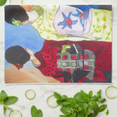 春の日本の芸者芸 キッチンタオル (折り畳み)