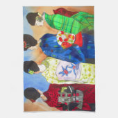 春の日本の芸者芸 キッチンタオル (縦)