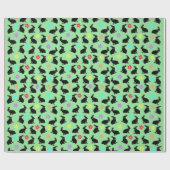 春の時間黒い座ってウサギのカラフル花 ラッピングペーパー (フラット)