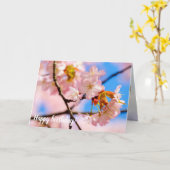 春の暖かい日にピンクの桜の花を咲かせる カード (黄色い花)